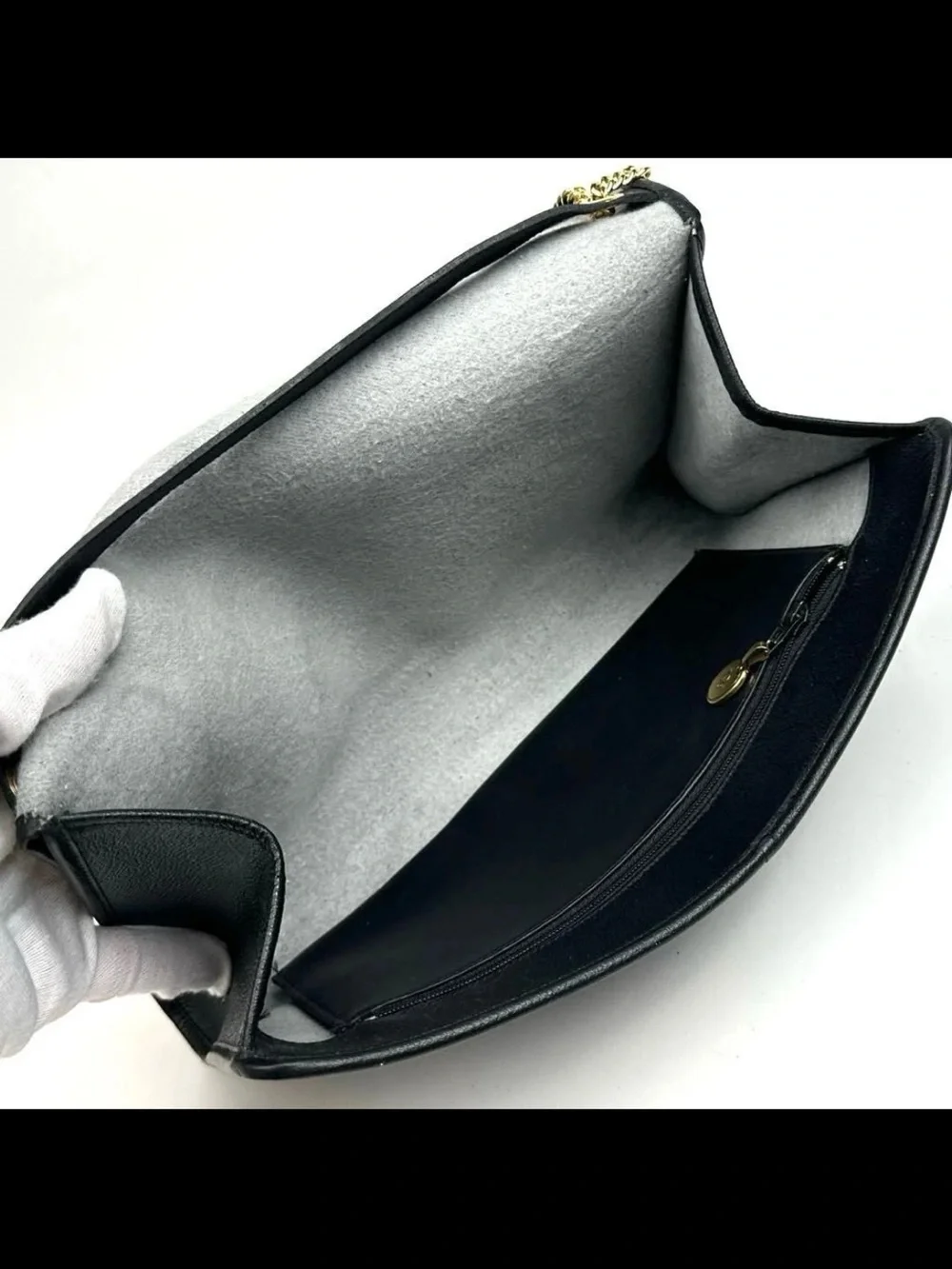 Dior Black Leather Clutch with Gold Chain Detail